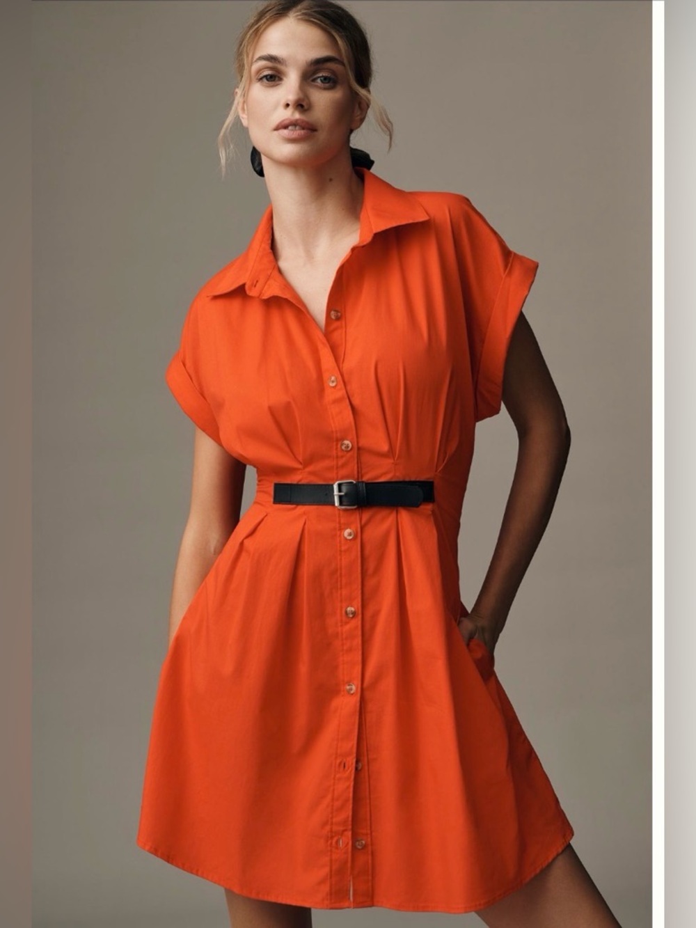 NWT!! Anthropologie || Faye Short-Sleeve Belted Shirt Dress in Cherry